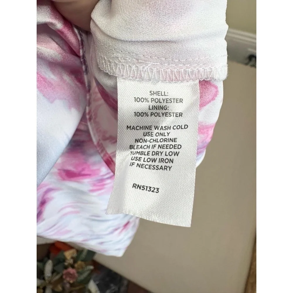 Halogen Womens Blouse Size XS Pink Gray Abstract Mock Neck Keyhole Sleeveless - Picture 9 of 10